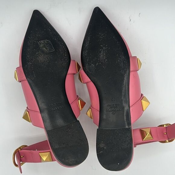 Valentino Roman Stud Leather Ankle Strap Flat Pink IT 37/ US 7 - Picture 9 of 14